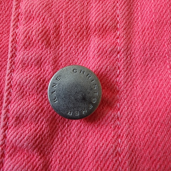 J Brand-Christopher Kane jacket denim neon pink-peach button front sz lrg 🎉 HP - Picture 10 of 15